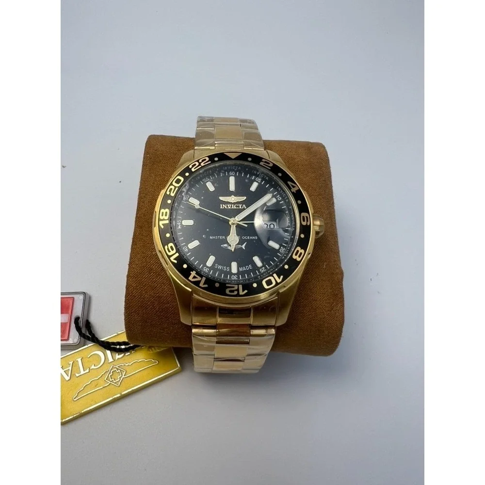 #W0026 Invicta Pro Diver 25822 Swiss Quartz 4Gold Tone Black Dial Men's Watch